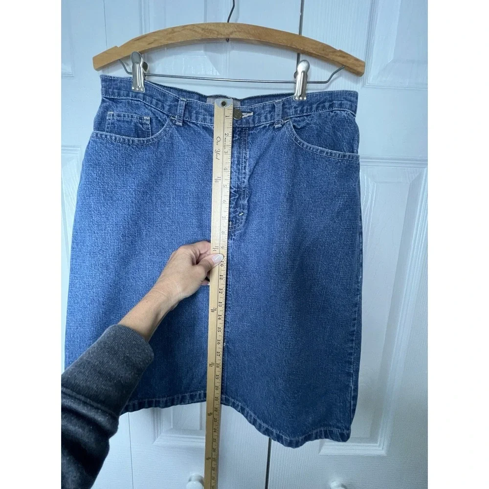 Eddie Bauer Womens Blue Cotton Front Slit Short‎ A Line Denim Skirt Size 10? - Picture 4 of 6